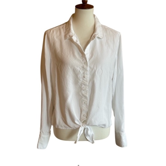 Cloth & Stone White Button Up Front Tie Collared Top Blouse, Size XS - Picture 3 of 10